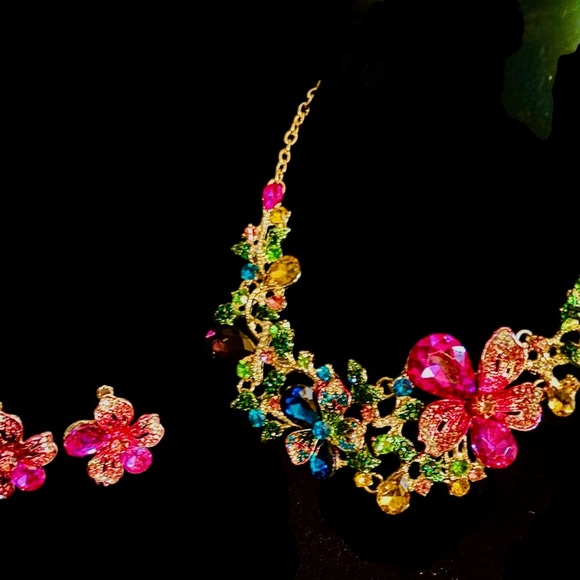 Floral Necklace & Earrings Set – Glass Mosaic & Alloy Brand new - Picture 5 of 7